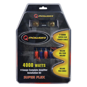 Qpower 0 Gauge Amplifier Wiring Kit Super Flex Cable - 4000 Watts - 0GAMPKITSFLEX