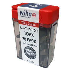 Wiha Torx Insert Bit T20 X 25mm - Contractor 30 Pack - 72577