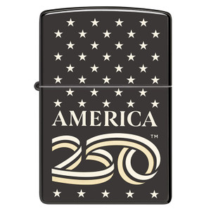 Zippo Windproof Lighter America250 Laser Two-tone - High Polish Black