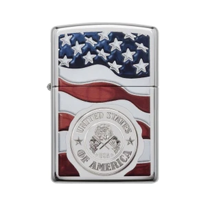 Zippo Windproof Lighter American Stamp On Flag High Polish Chrome Finish - 29395