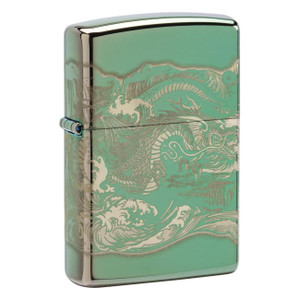 Zippo Windproof Lighter Dragon And Tiger Engraved 360 High Polish Green - 28129PI400122