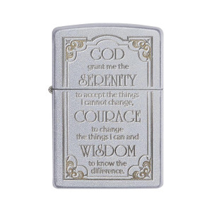 Zippo Windproof Lighter Serenity Prayer Satin Chrome Finish - 28458