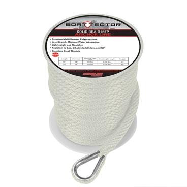 Extreme Max 3006.2054 BoatTector Solid Braid MFP Anchor Line with Thimble - 3/8" x 100', White