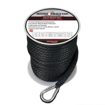 Extreme Max 3006.2057 BoatTector Solid Braid MFP Anchor Line with Thimble - 3/8" x 100', Black