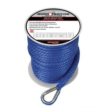 Extreme Max 3006.2060 BoatTector Solid Braid MFP Anchor Line with Thimble - 3/8" x 100', Royal Blue