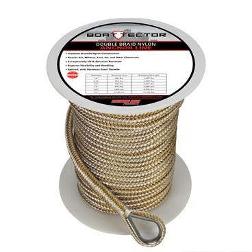 Extreme Max 3006.2246 BoatTector Double Braid Nylon Anchor Line with Thimble - 3/8" x 150', White & Gold