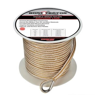 Extreme Max 3006.2252 BoatTector Double Braid Nylon Anchor Line with Thimble - 3/8" x 250', White & Gold