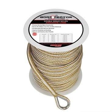 Extreme Max 3006.2249 BoatTector Double Braid Nylon Anchor Line with Thimble - 3/8" x 200', White & Gold