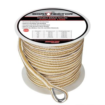 Extreme Max 3006.2261 BoatTector Double Braid Nylon Anchor Line with Thimble - 1/2" x 200', White & Gold
