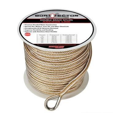 Extreme Max 3006.2255 BoatTector Double Braid Nylon Anchor Line with Thimble - 3/8" x 300', White & Gold