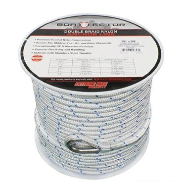 Extreme Max 3006.2508 BoatTector Double Braid Nylon Anchor Line with Thimble - 3/8" x 300', White w/ Blue Tracer