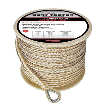 Extreme Max 3006.2267 BoatTector Double Braid Nylon Anchor Line with Thimble - 1/2" x 300', White & Gold