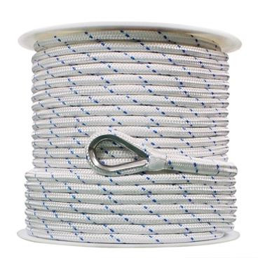 Extreme Max 3006.2519 BoatTector Double Braid Nylon Anchor Line with Thimble - 1/2" x 250', White w/ Blue Tracer