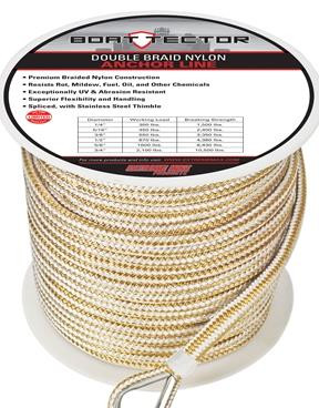 Extreme Max 3006.2347 BoatTector Premium Double Braid Nylon Anchor Line with Thimble - 3/8" x 600', White & Gold