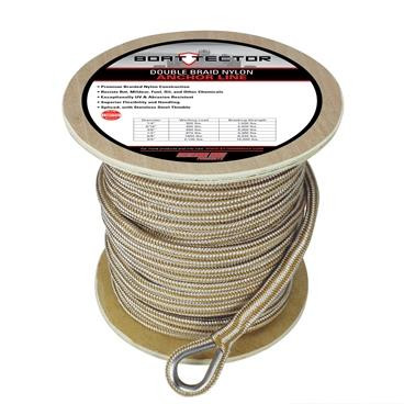 Extreme Max 3006.2276 BoatTector Double Braid Nylon Anchor Line with Thimble - 5/8" x 250', White & Gold