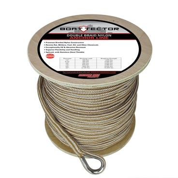 Extreme Max 3006.2279 BoatTector Double Braid Nylon Anchor Line with Thimble - 5/8" x 300', White & Gold