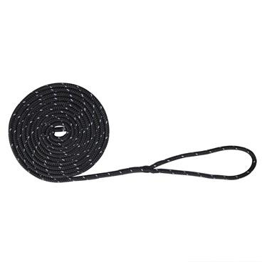 Extreme Max 3006.2475 BoatTector Double Braid Nylon Dock Line - 1/2" x 15', Black w/ Reflective Tracer