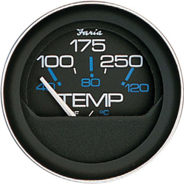 Faria 13004 Coral Water Temperature Gauge (100-250°F) - 2", Black - 13004