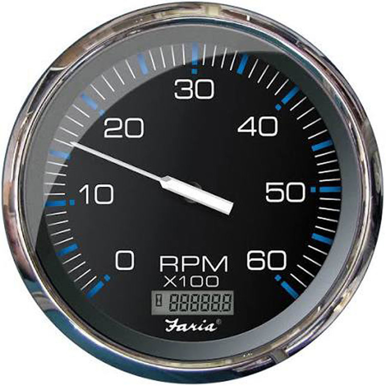Faria 33763 Chesapeake Stainless Steel Tachometer with Hourmeter (6000 RPM) Gas - 5", Black - 33763