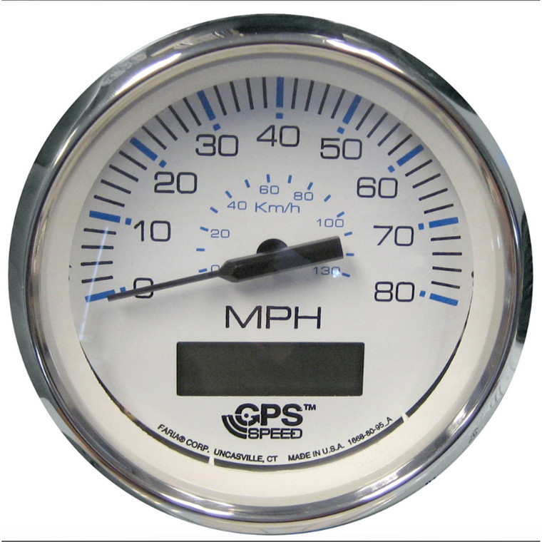 Faria 33829 Chesapeake Speedometer - White 4" SS, 80 MPH - 33829