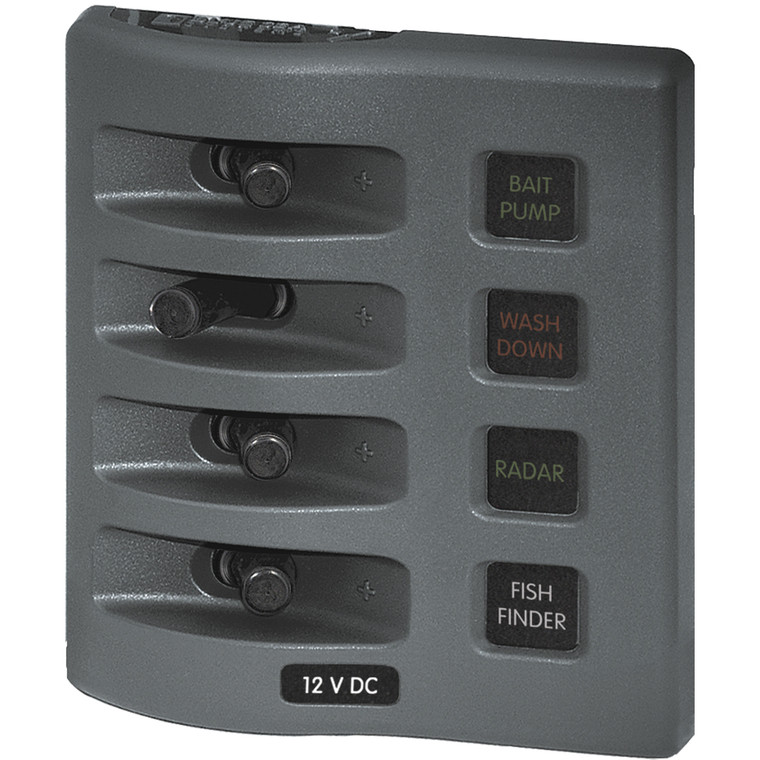 Blue Sea Systems 4304-BSS WeatherDeck 12V DC Waterproof Fuse Panel - Gray, 4 Positions - 4304-BSS