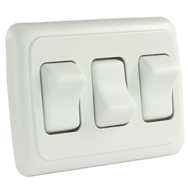 JR Products 12025 On/Off Switch with Bezel - Triple Switch, White - 12025