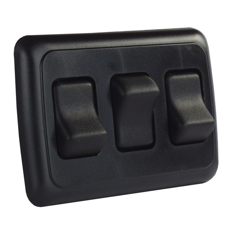 JR Products 12245 On/Off Switch with Bezel - Triple Switch, Black - 12245
