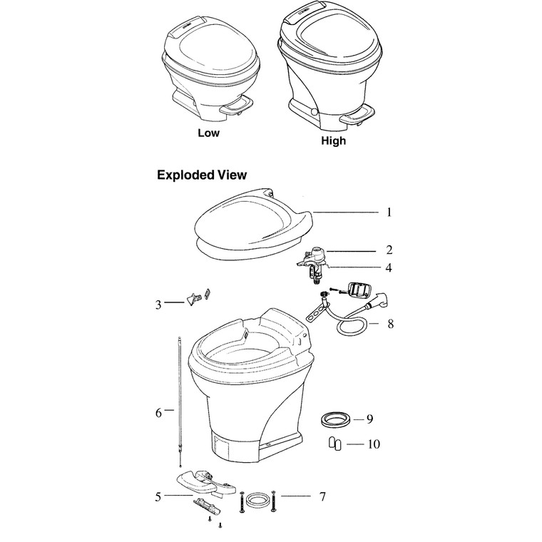 Thetford 31703 Aqua-Magic V High and Low Foot - Seat and Cover Assembly, White - 31703 Thetford 31703 Aqua-Magic V High and Low Foot - Seat and Cover Assembly, White - 31703