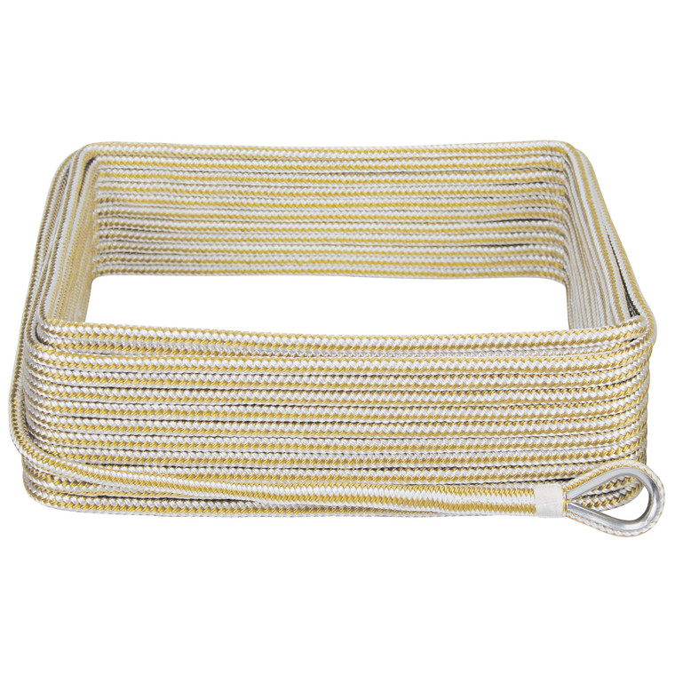 Extreme Max 3006.2042 BoatTector Premium Double Braid Nylon Anchor Line with Thimble - 3/8" x 100', White & Gold - 3006.2042