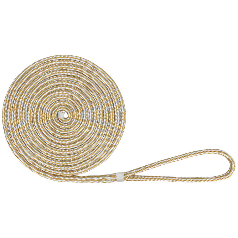 Extreme Max 3006.2132 BoatTector Double Braid Nylon Dock Line - 5/8" x 25', White & Gold - 3006.2132