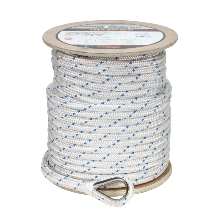 Extreme Max 3006.2535 BoatTector Double Braid Nylon Anchor Line with Thimble - 5/8" x 250', White w/ Blue Tracer - 3006.2535