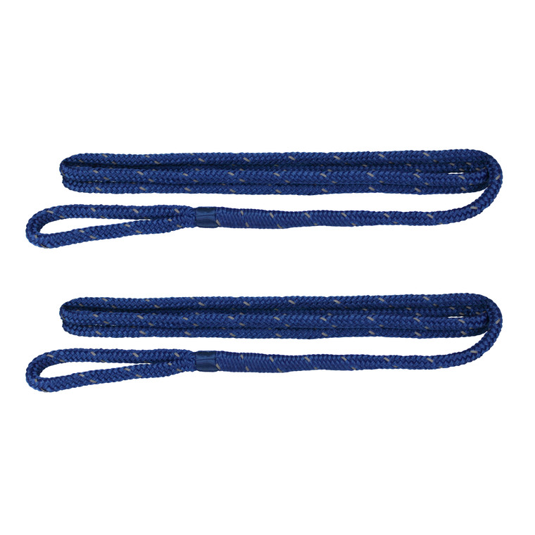 Extreme Max 3006.2606 BoatTector Premium Double Braid Nylon Fender Line Value 2-Pack - 3/8" x 6', Blue with Reflective Tracer - 3006.2606