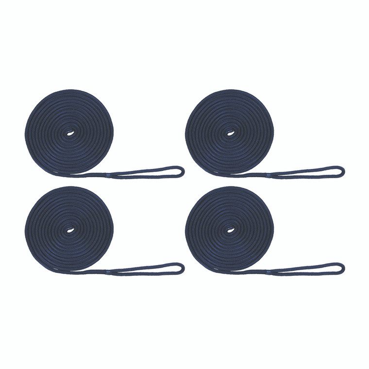 Extreme Max 3006.3013 BoatTector Double Braid Nylon Dock Line Value 4-Pack - 3/8" x 15', Navy - 3006.3013