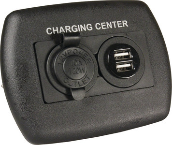 JR Products - 12v/usb Charging Center Blk - 15095