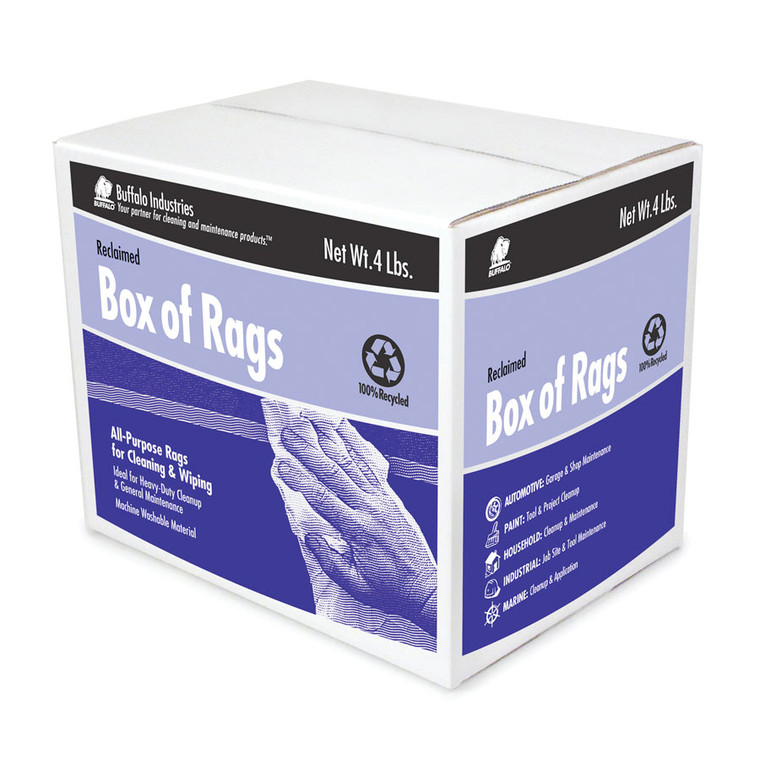 Buffalo 10390 Recycled Industrial White T-Shirt Cloth Rags - 4 lbs. Box - 10390