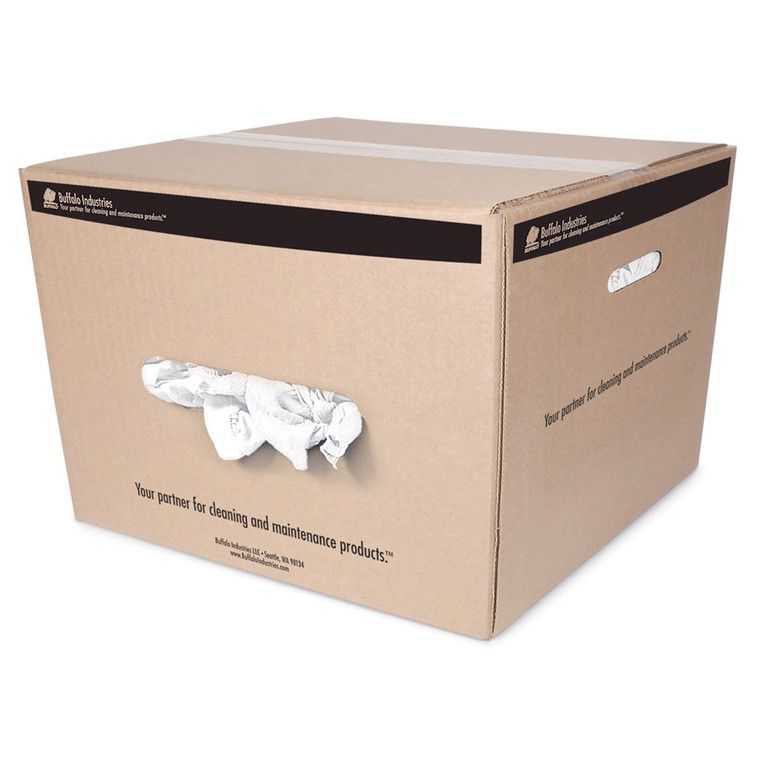 Buffalo 10395 Recycled Industrial White T-Shirt Cloth Rags - 25 lbs. Box - 10395