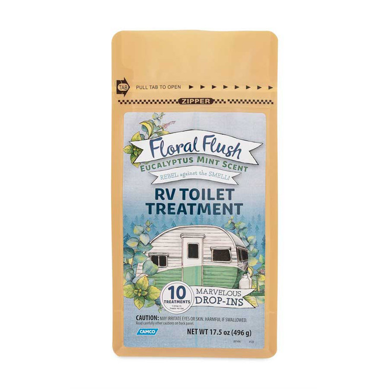 Camco 41492 Floral Flush RV Toilet Treatment Drop-Ins - Eucalyptus Mint, Pack of 10 - 41492
