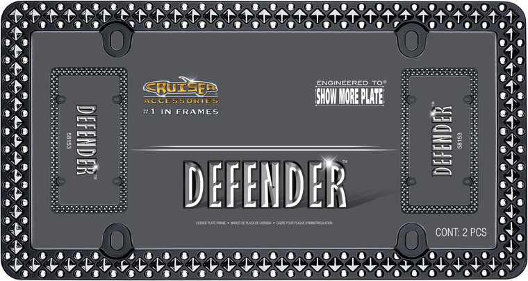 Cruiser Accessories 58153 License Plate Frame - Defender, Matte Black/Chrome Metal - 58153