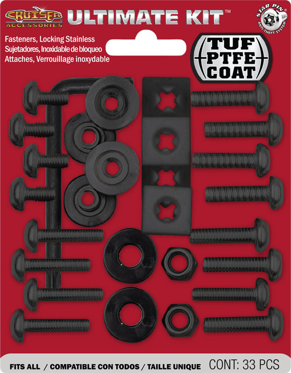 Cruiser Accessories 81550 Black Ultimate License Plate Locking Fastener Kit - Standard & Metric, 33-Piece Set - 81550