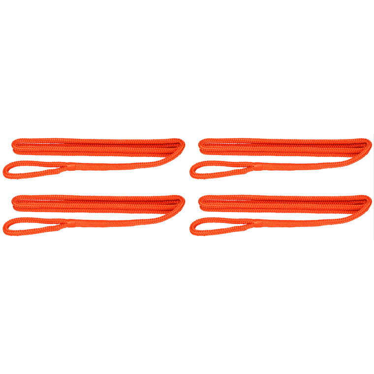 Extreme Max 3006.3402 BoatTector Premium Double Braid Nylon Fender Line Value 4-Pack - 3/8" x 6', Neon Orange - 3006.3402