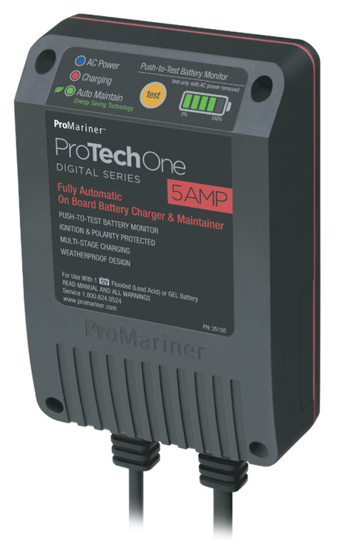 ProMariner 25104 ProTechOne Digital Series On Board Battery Charger and Maintainer, AC Corded with 2.5' Power Cord - 4 Amp - 25104