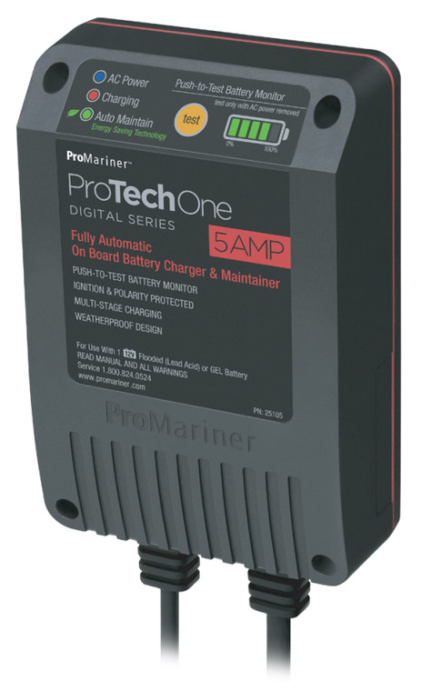 ProMariner 25105 ProTechOne Digital Series On Board Battery Charger and Maintainer, AC Corded with 2.5' Power Cord - 5 Amp - 25105