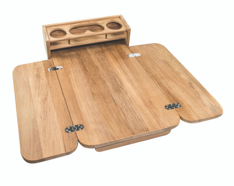 Whitecap 61392C Teak Cockpit Table with Folding Leaves and Four Drink Holder - 61392C