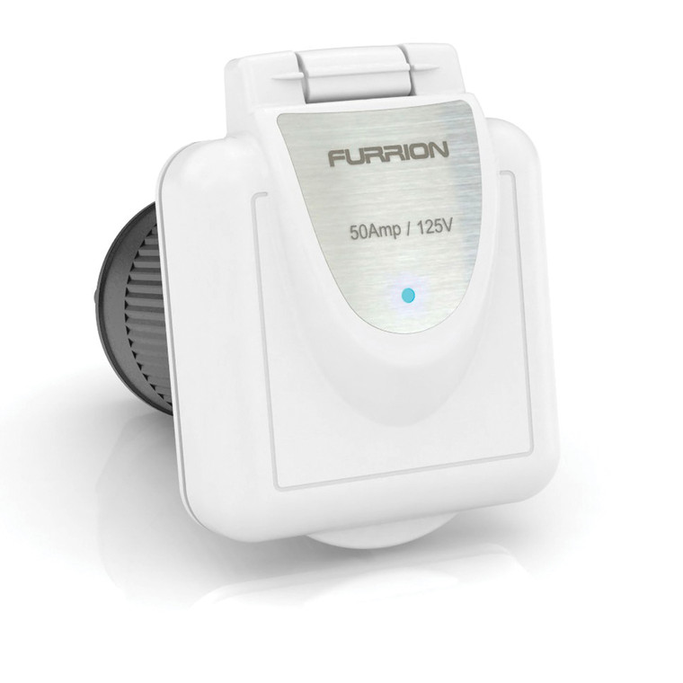 Furrion 2021123647 Square Shore Power Inlet With Powersmart Led - White, 50a, 125/250v - 2021123647