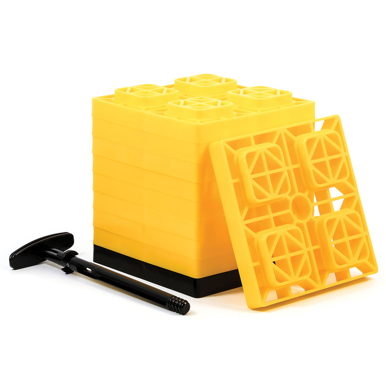 Camco 44512 Fasten Leveling Blocks With T-handle, 2x2, Yellow 10 Pack - 44512
