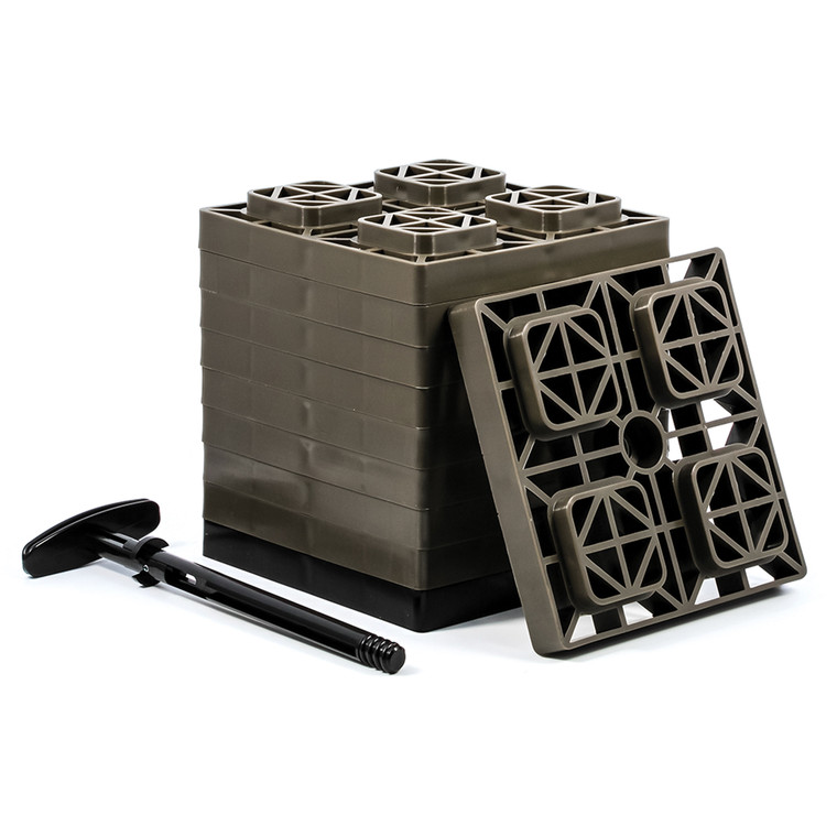 Camco 44521 Fasten Leveling Blocks With T-handle, 2x2, Brown 10 Pack - 44521