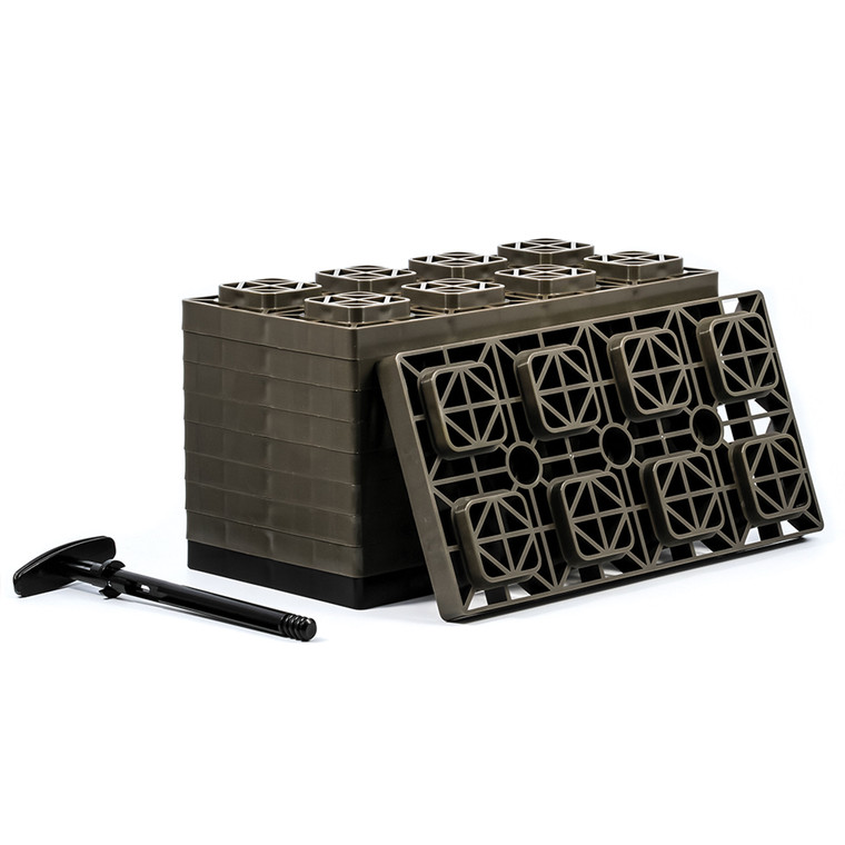 Camco 44525 Fasten Leveling Blocks With T-handle, 4x2, Brown 10 Pack - 44525