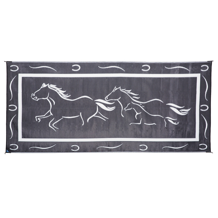 Ming's Mark Gh8181 Stylish Camping Reversible Galloping Horses Patio Mat - 8' X 18', Black/white - GH8181