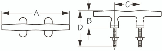 Sea Dog Marine - Chrome Zinc Stud Mount Cleat - 6" (044206)