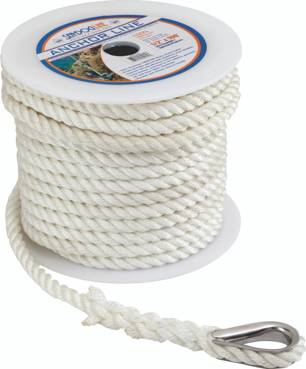 Sea Dog Marine - Nylon Anchor Line 3/8"x60' White (301110060wh-1)